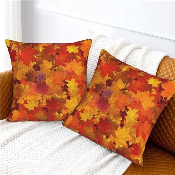 Fall Maple Leaves Throw Pillow Covers 18x18 Set of 2 Autumn‎ Decorative - Picture 4 of 8